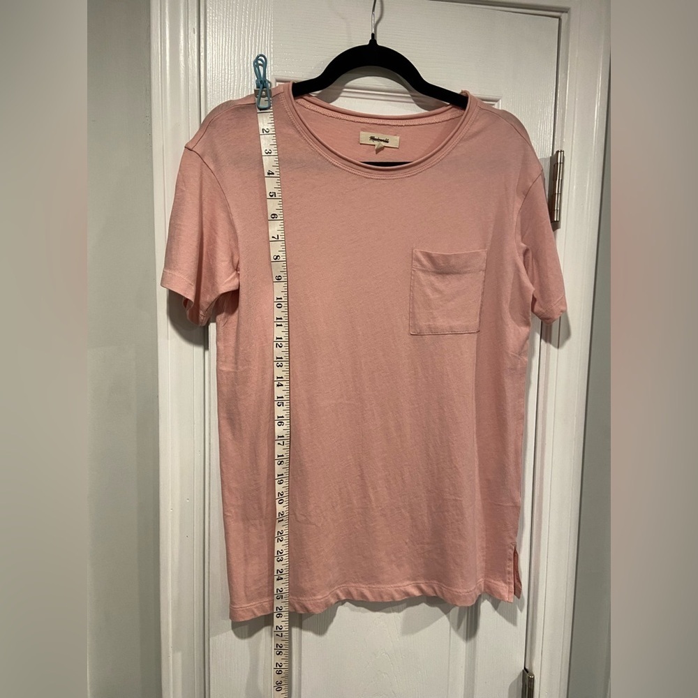 NWOT Madewell Size XXS Pale Pink Short Sleeve Crew Split Hem Pocket Tee Shirt - Picture 9 of 11